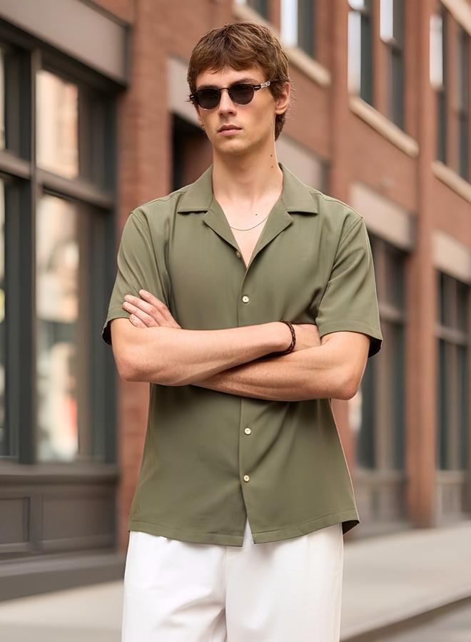 Take Two Plain Green Camp Collar Shirt By Tahvo - Image 3