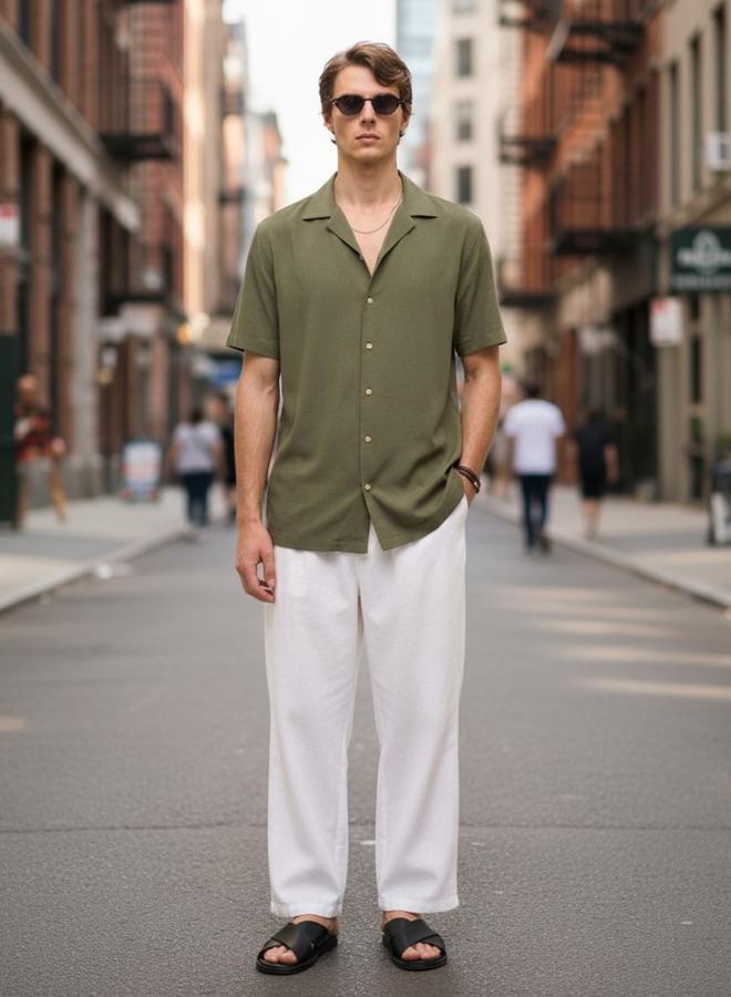 Take Two Plain Green Camp Collar Shirt By Tahvo - Image 1