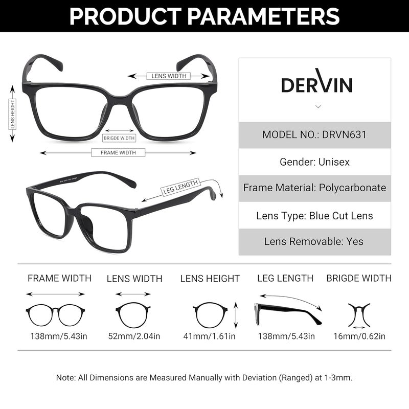 Dervin Blue Light Blocking Glasses Gaming Filter Transparent Square Eyeglasses for Eye Protection Men and Women, Computer/Tablet/Laptop/Mobile/TV, Anti-blue & Anti eyestrain - Image 5