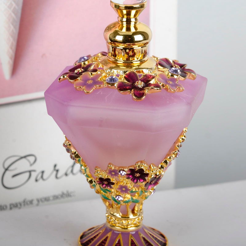 SEVENBEES 30ml Decorative Glass Perfume Bottle with Purple Diamond Bottle Body and Forget-me-not Flower - Refillable Empty Glass Bottle for Home Decor - Mothers Day Gifts - Image 2