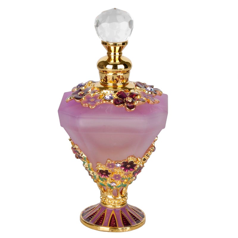 SEVENBEES 30ml Decorative Glass Perfume Bottle with Purple Diamond Bottle Body and Forget-me-not Flower - Refillable Empty Glass Bottle for Home Decor - Mothers Day Gifts - Image 1