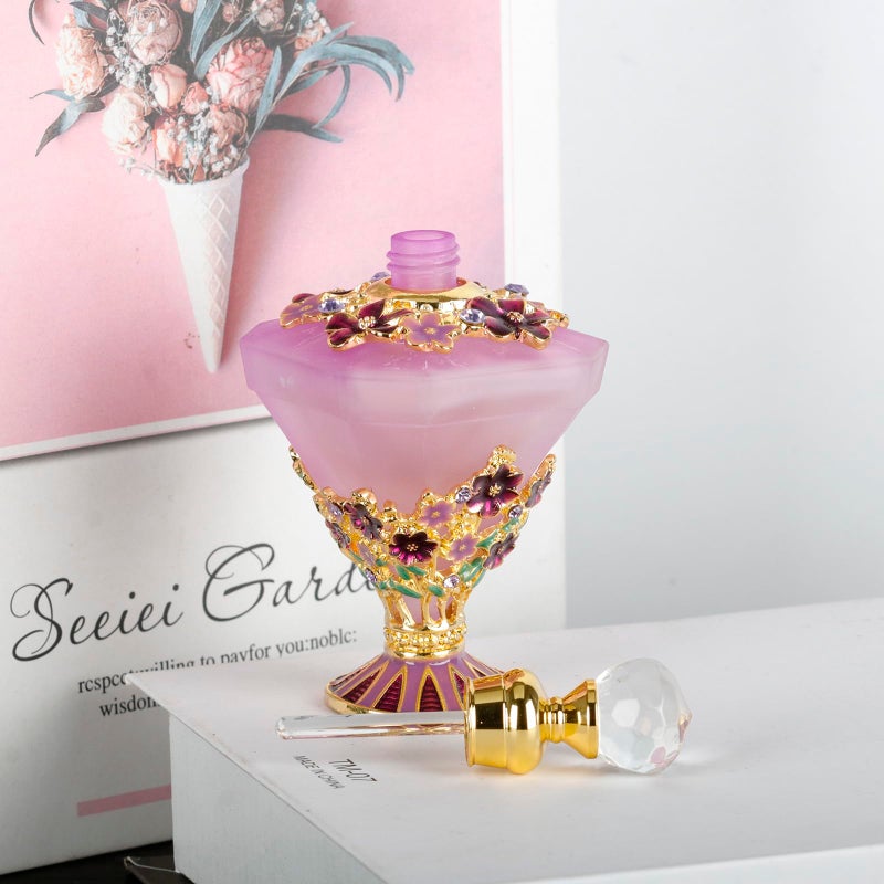 SEVENBEES 30ml Decorative Glass Perfume Bottle with Purple Diamond Bottle Body and Forget-me-not Flower - Refillable Empty Glass Bottle for Home Decor - Mothers Day Gifts - Image 3
