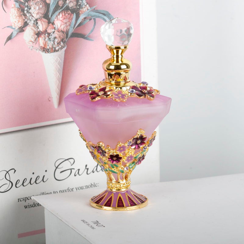 SEVENBEES 30ml Decorative Glass Perfume Bottle with Purple Diamond Bottle Body and Forget-me-not Flower - Refillable Empty Glass Bottle for Home Decor - Mothers Day Gifts - Image 4