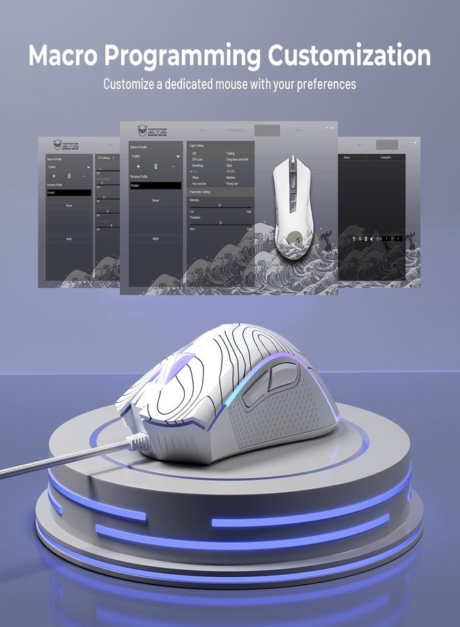 HITIME XVX G705 Wired Gaming Mouse, 12000 DPI RGB Gaming Mouse with 12 Backlit Modes & 7 Macro Buttons, PC Gaming Mice Support DIY Keybinding, Mouse Gamer Computer Mouse for Laptop PC Mac Windows,Topographic - Image 4