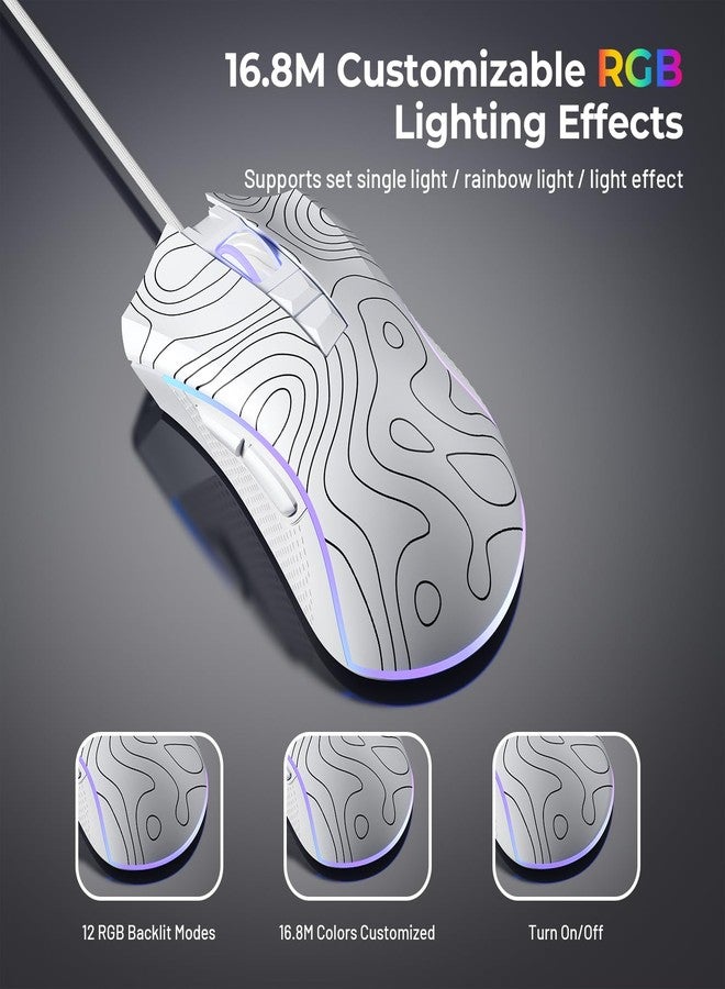 HITIME XVX G705 Wired Gaming Mouse, 12000 DPI RGB Gaming Mouse with 12 Backlit Modes & 7 Macro Buttons, PC Gaming Mice Support DIY Keybinding, Mouse Gamer Computer Mouse for Laptop PC Mac Windows,Topographic - Image 5
