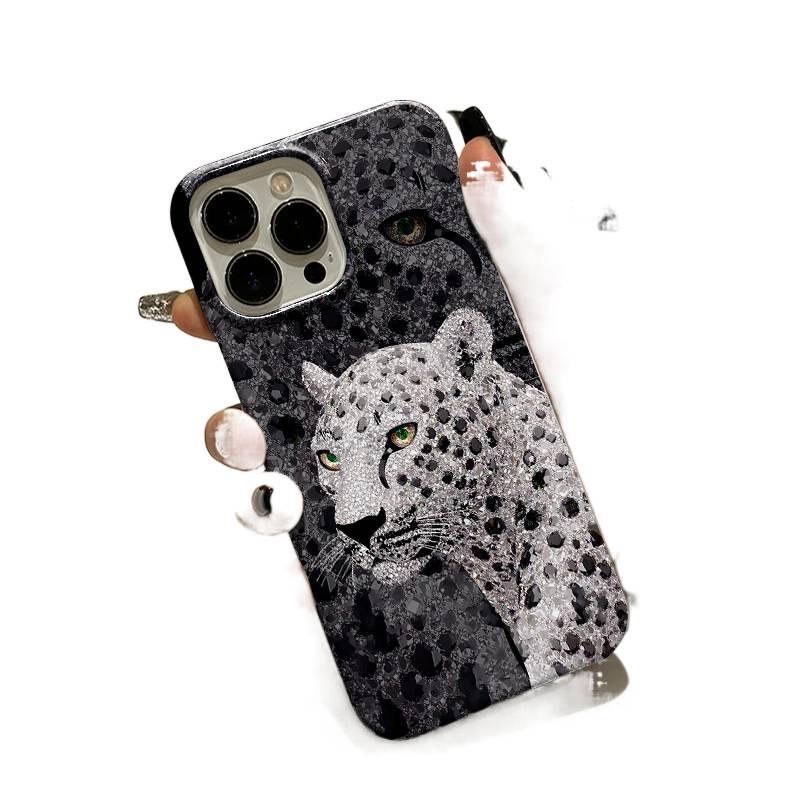 MS Film Protective Case for iPhone 15 / 15 Plus / 15 Pro / 15 Pro Max with Sparkling Snow Leopard Pattern and Drop Protection plus Shockproof plus Scratch Resistant in White - Image 2