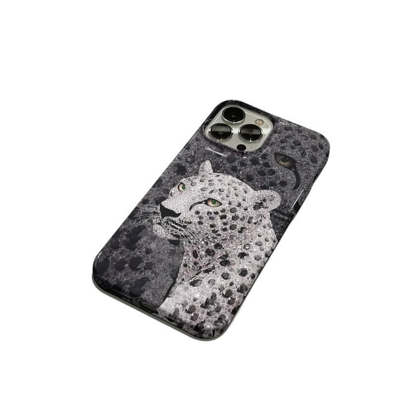 MS Film Protective Case for iPhone 15 / 15 Plus / 15 Pro / 15 Pro Max with Sparkling Snow Leopard Pattern and Drop Protection plus Shockproof plus Scratch Resistant in White - Image 5