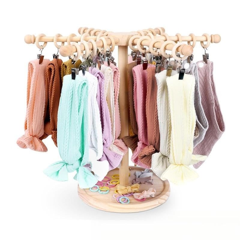 Rotating Headband Holder and Hair Accessories Organizer for Girls, Baby Hair Bow Storage Rack with Multiple Hooks, Cute Headband and Hair Clip Display Stand for Nursery, Room, and Gift - Image 1