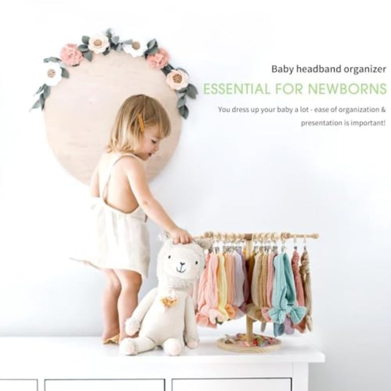 Rotating Headband Holder and Hair Accessories Organizer for Girls, Baby Hair Bow Storage Rack with Multiple Hooks, Cute Headband and Hair Clip Display Stand for Nursery, Room, and Gift - Image 2
