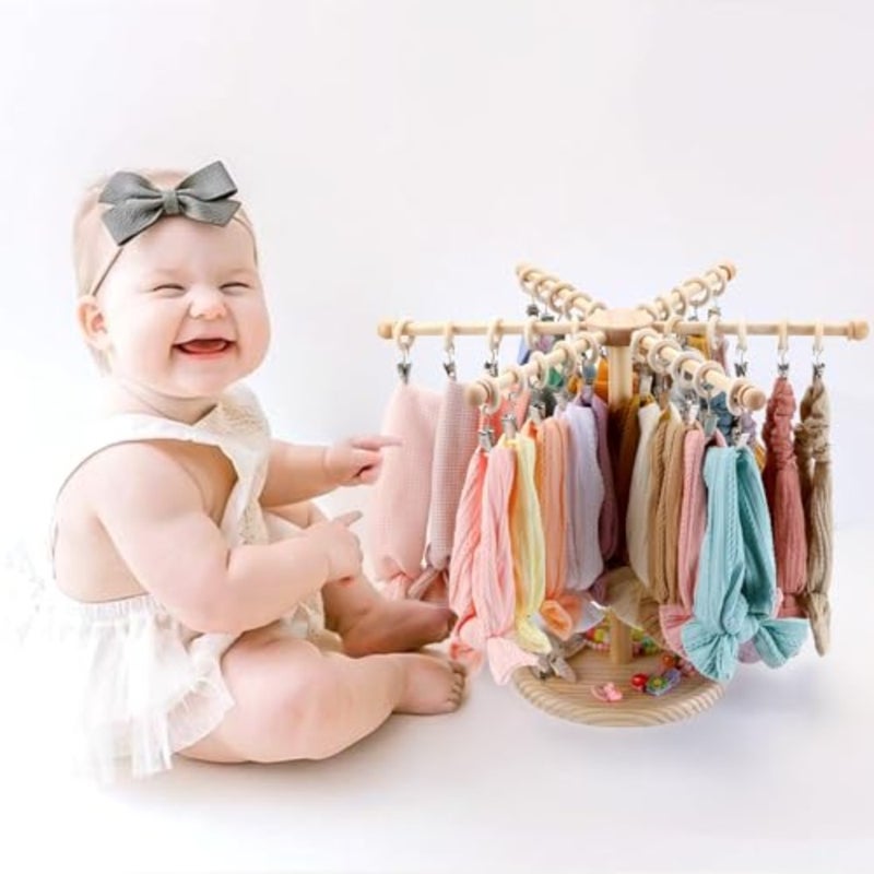 Rotating Headband Holder and Hair Accessories Organizer for Girls, Baby Hair Bow Storage Rack with Multiple Hooks, Cute Headband and Hair Clip Display Stand for Nursery, Room, and Gift - Image 5