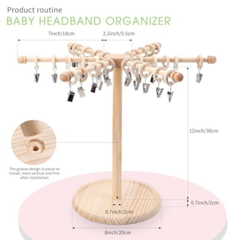 Rotating Headband Holder and Hair Accessories Organizer for Girls, Baby Hair Bow Storage Rack with Multiple Hooks, Cute Headband and Hair Clip Display Stand for Nursery, Room, and Gift - Image 3