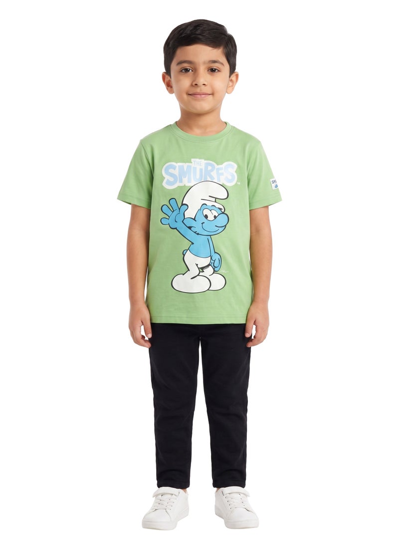 Trucare The Smurfs Classic Character Graphic T-Shirt for Kids | Logo Print Casual Crew Neck Tee - Image 3