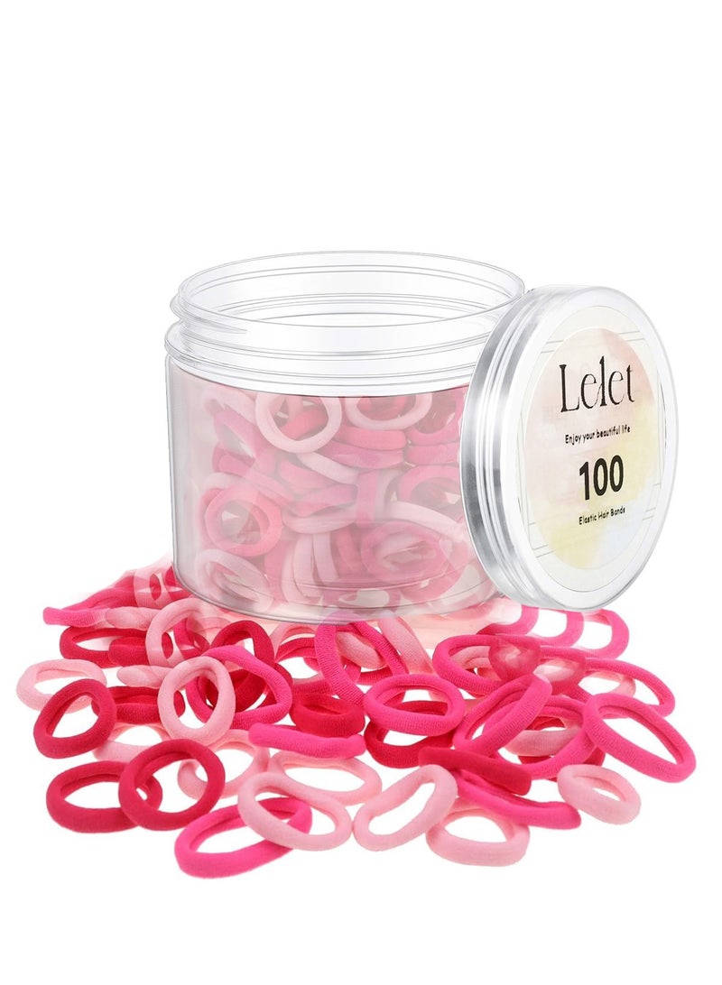 Lelet 100pcs Small Hair Ties Band for Thick and Curly Hair Ponytail Holders Soft & Seamless Baby Hair Ties, Hair Elastic Band for Women or Baby Girls With Box- Pink - Image 1
