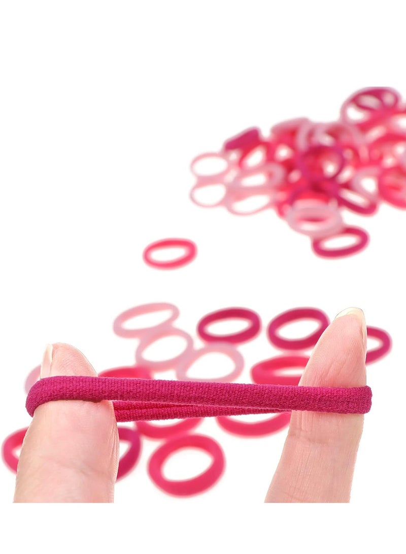 Lelet 100pcs Small Hair Ties Band for Thick and Curly Hair Ponytail Holders Soft & Seamless Baby Hair Ties, Hair Elastic Band for Women or Baby Girls With Box- Pink - Image 2