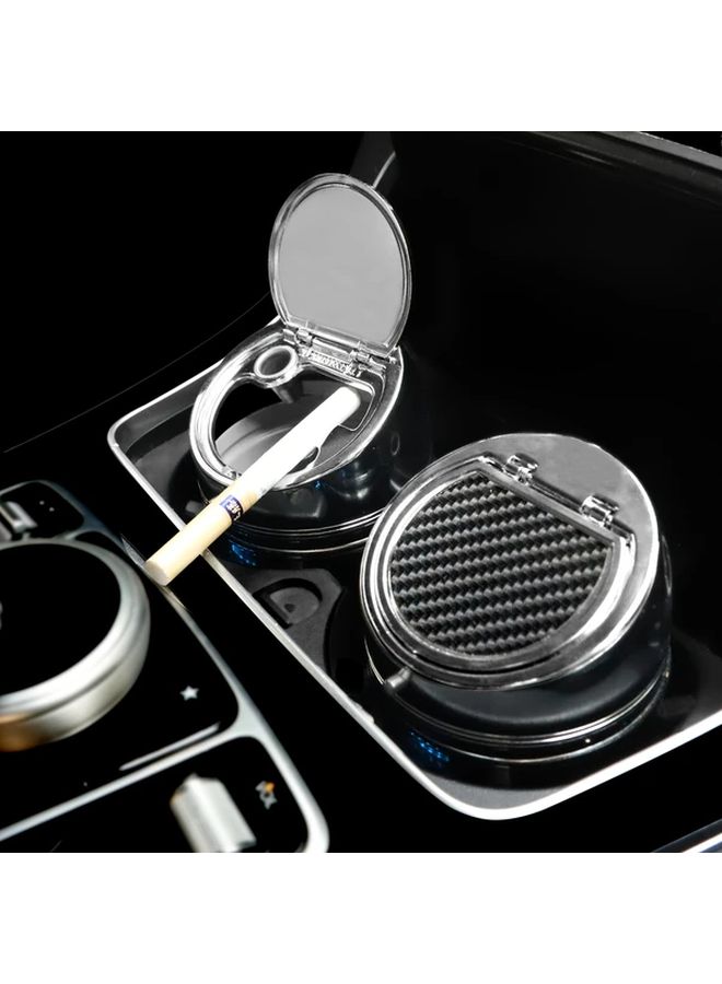 Carbon Fiber Texture Car Ashtray With Lid Fireproof Universal Auto Accessory - Image 2