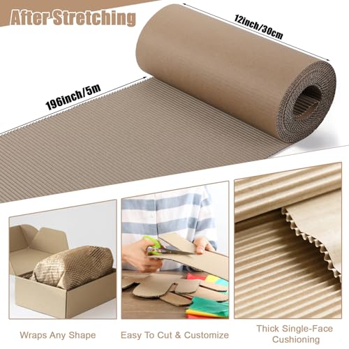 Ysglory Corrugated Cardboard Roll 12 x 197 Inch Singleface Corrugated Paper Roll Heavy Duty Large Corrugated Wrap Paper Sheet for Christmas Gift Packing, Storage, Shipping, DIY - Image 3