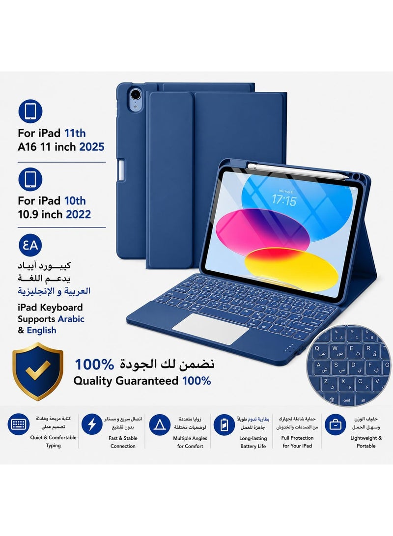 BAROX Keyboard iPad for iPad A16 11th/10th Generation Keyboard, Multi-Touch Trackpad, Detachable Keyboard with Pencil Holder, Navy Blue - Image 1