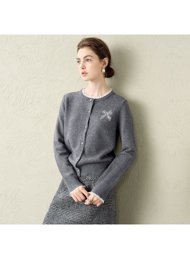 Yanyee Lace Knit Sweater Women Winter Premium Straight Slim Fit Cardigan Top Gray S - Image 1