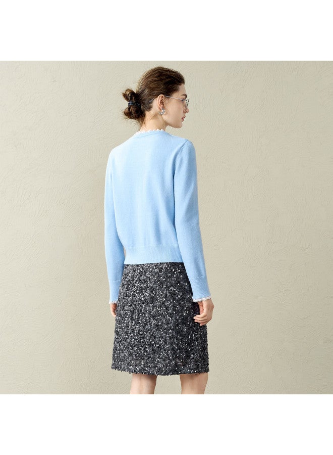 Yanyee Lace Knit Sweater Women Winter Premium Straight Slim Fit Cardigan Top Gray S - Image 3