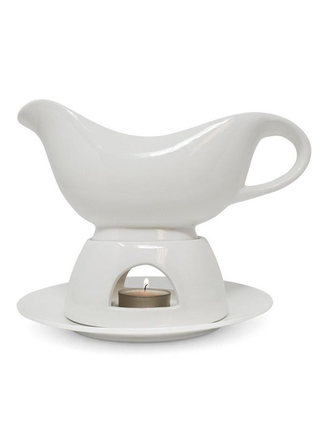 KOVOT KOVOT 12 Ounce Gravy Boat, Warming Stand & Tray | Ceramic White Gravy Dish With Tealight Warming Option  - Image 3