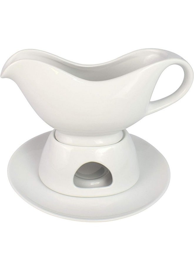 KOVOT KOVOT 12 Ounce Gravy Boat, Warming Stand & Tray | Ceramic White Gravy Dish With Tealight Warming Option  - Image 4