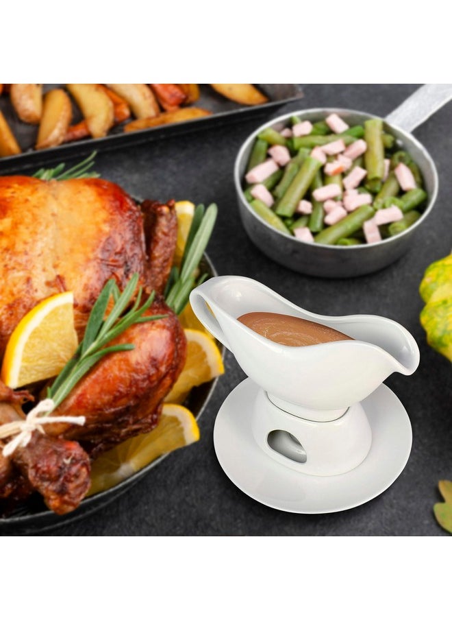 KOVOT KOVOT 12 Ounce Gravy Boat, Warming Stand & Tray | Ceramic White Gravy Dish With Tealight Warming Option  - Image 5