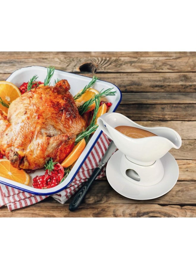KOVOT KOVOT 12 Ounce Gravy Boat, Warming Stand & Tray | Ceramic White Gravy Dish With Tealight Warming Option  - Image 2