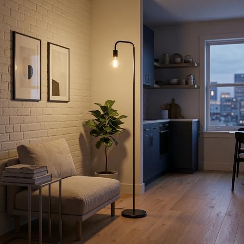 Globe Electric 12937 Holden 70" Floor Lamp, Black, Satin Finish, in-Line On/Off Foot Switch - Image 2