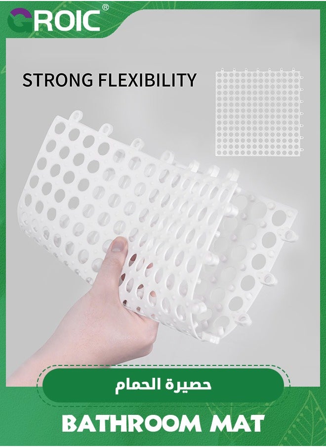 10 PCS Bathroom Non-Slip Floor Mat Cuttable Shower Toilet Interlocking Rubber Floor Tiles with Drain Holes Reversible Plastic Rug 30 * 30CM,Non Slip Bathtub-Mat(White)