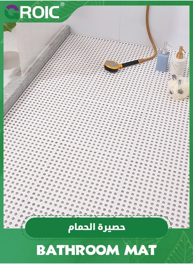 10 PCS Bathroom Non-Slip Floor Mat Cuttable Shower Toilet Interlocking Rubber Floor Tiles with Drain Holes Reversible Plastic Rug 30 * 30CM,Non Slip Bathtub-Mat(White)