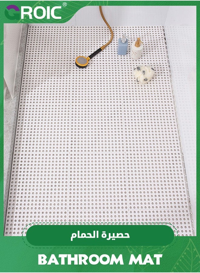 10 PCS Bathroom Non-Slip Floor Mat Cuttable Shower Toilet Interlocking Rubber Floor Tiles with Drain Holes Reversible Plastic Rug 30 * 30CM,Non Slip Bathtub-Mat(White)