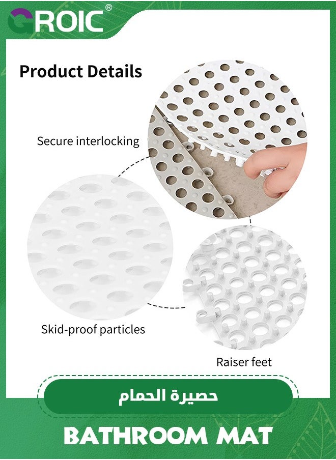 10 PCS Bathroom Non-Slip Floor Mat Cuttable Shower Toilet Interlocking Rubber Floor Tiles with Drain Holes Reversible Plastic Rug 30 * 30CM,Non Slip Bathtub-Mat(White)