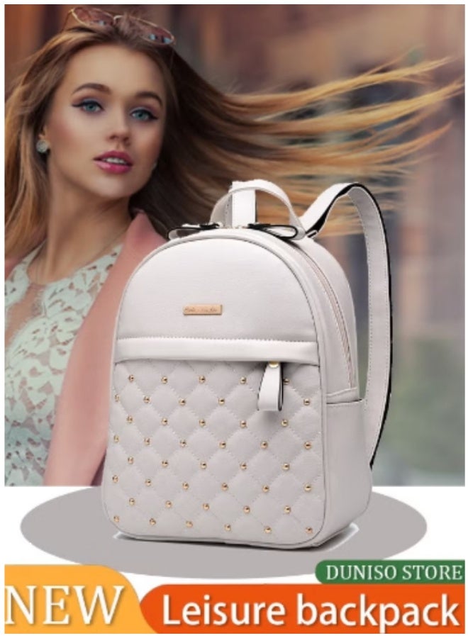 DUNISO Women’s Off - White Backpack | Quilted & Rivet Design, A New Favorite for Casual Outings - Image 1