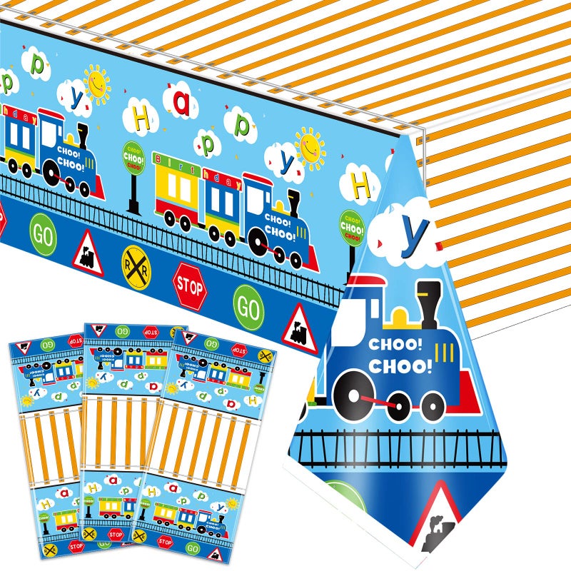 Irenare 3 Pieces Train Plastic Tablecloths Train Birthday Party Supplies Boy Tablecovers Party Decorations 51 x 87 Inch - Image 1