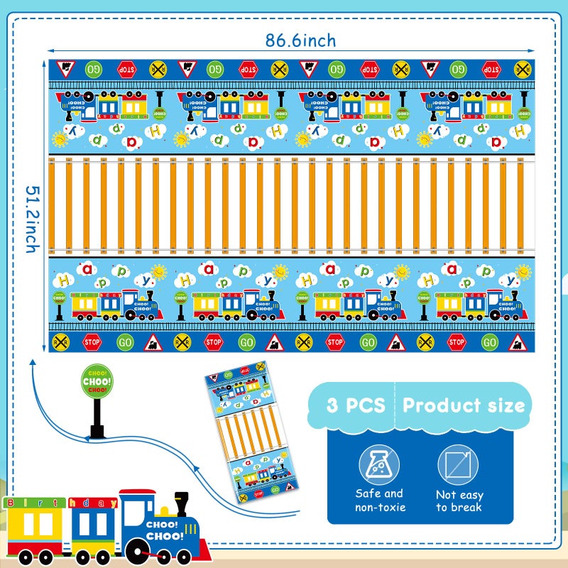 Irenare 3 Pieces Train Plastic Tablecloths Train Birthday Party Supplies Boy Tablecovers Party Decorations 51 x 87 Inch - Image 2
