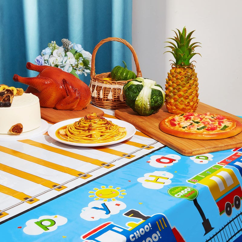 Irenare 3 Pieces Train Plastic Tablecloths Train Birthday Party Supplies Boy Tablecovers Party Decorations 51 x 87 Inch - Image 4