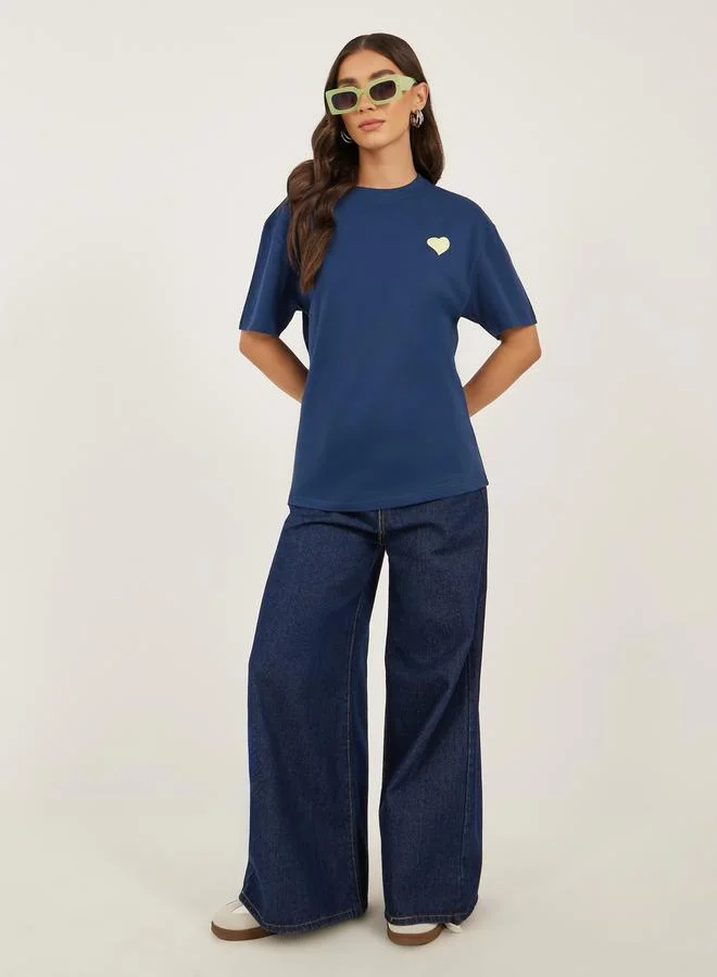 Styli Slogan Print Dropped Shoulder Oversized T-Shirt