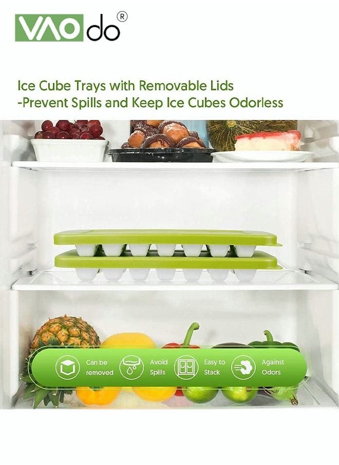 VAOdo - 2PCS Ice Cube Trays Easy-Release Silicone & Flexible 14-Ice Cube Trays with Spill-Resistant Removable BPA Free for Freezer Stackable Ice Trays with Covers - Image 1