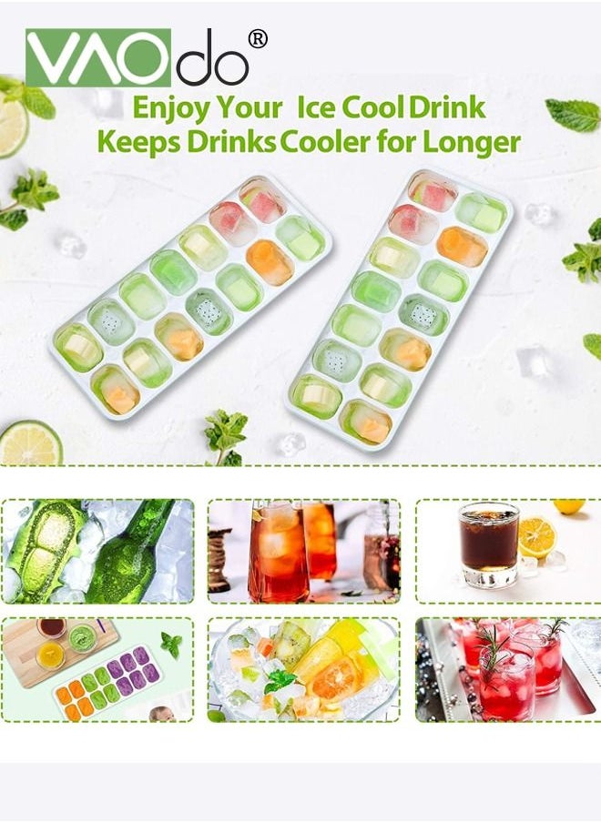 VAOdo - 2PCS Ice Cube Trays Easy-Release Silicone & Flexible 14-Ice Cube Trays with Spill-Resistant Removable BPA Free for Freezer Stackable Ice Trays with Covers - Image 1