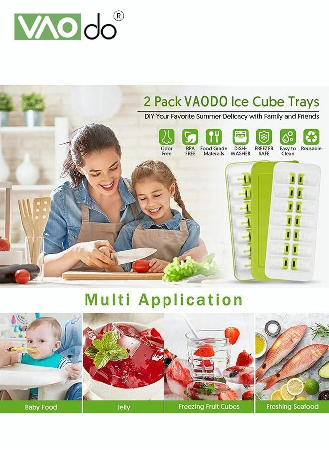 VAOdo - 2PCS Ice Cube Trays Easy-Release Silicone & Flexible 14-Ice Cube Trays with Spill-Resistant Removable BPA Free for Freezer Stackable Ice Trays with Covers - Image 1