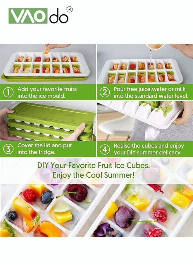 VAOdo - 2PCS Ice Cube Trays Easy-Release Silicone & Flexible 14-Ice Cube Trays with Spill-Resistant Removable BPA Free for Freezer Stackable Ice Trays with Covers - Image 1
