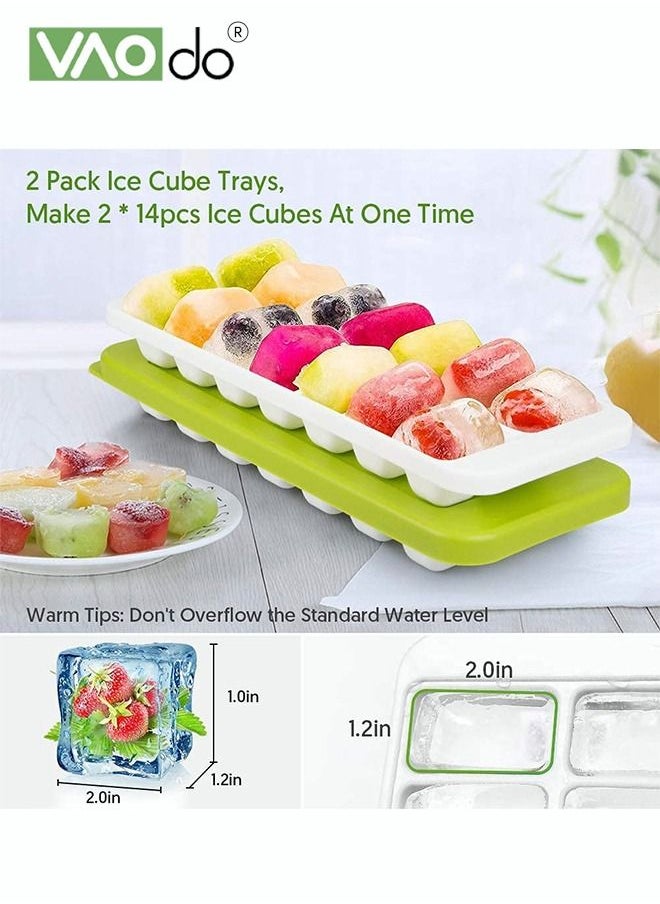 VAOdo - 2PCS Ice Cube Trays Easy-Release Silicone & Flexible 14-Ice Cube Trays with Spill-Resistant Removable BPA Free for Freezer Stackable Ice Trays with Covers - Image 1