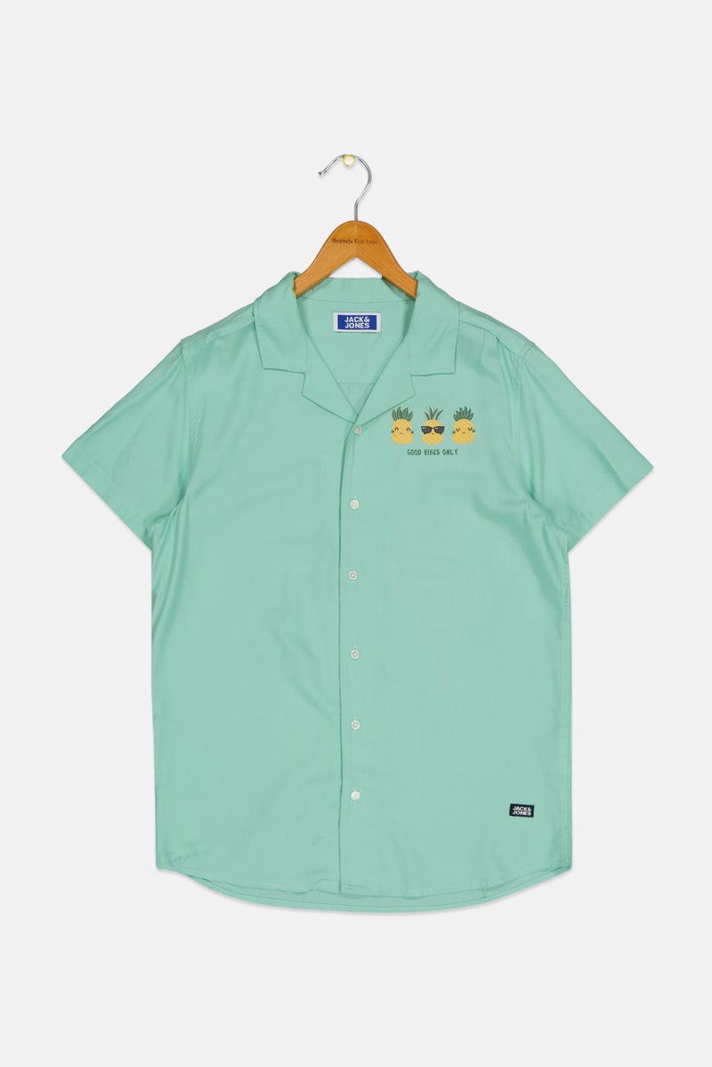 JACK & JONES Kids Boy Graphic Print Short Sleeves Shirts, Pastel Turquoise - Image 1