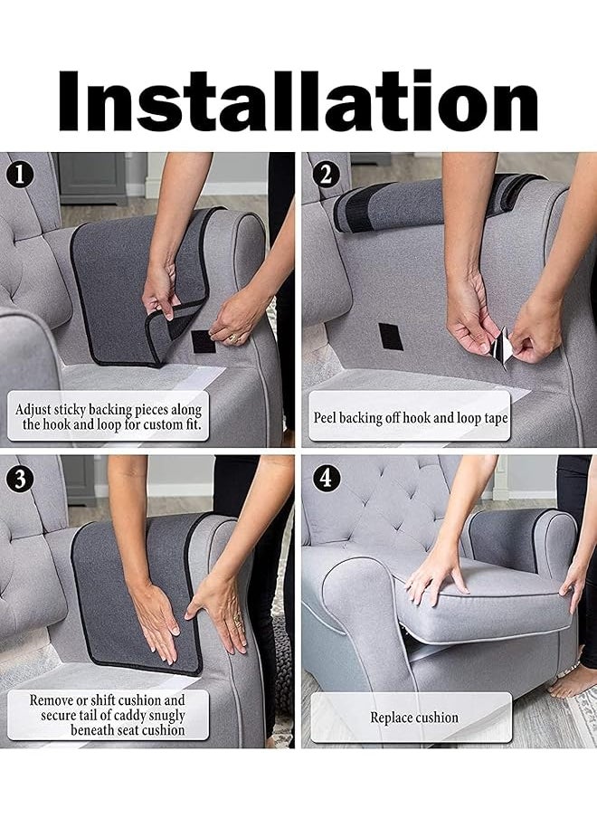 Sofa Armrest Storage Organizer With Hook And Loop Bedside Caddy Hanging Storage Bag Non Slip Armchair Caddy For Recliner Remote Holder Tv Control Cell Phone Beige