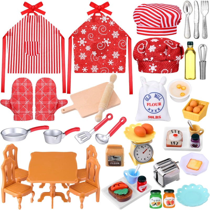 Leitee 47 Pcs Christmas Accessories Mini Props Baker Outfit Set Christmas Cooking Sets for Xmas Clothes and Accessories Gift - Image 3