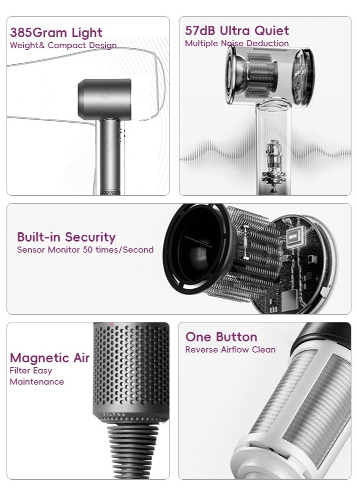 Smooth Shining Hair Dryer, High-Speed 11000 RPM Turbo Motor, 600 Million Negative Ionic Hair Protection, 9 Modes Temperature and Airspeed Control, Low Noise and Lightweight - pzsku/Z61B9E36AA7E290C14FC3Z/45/_/1725015082/c98a10fd-ff8c-411f-85f7-58b2e38bb176