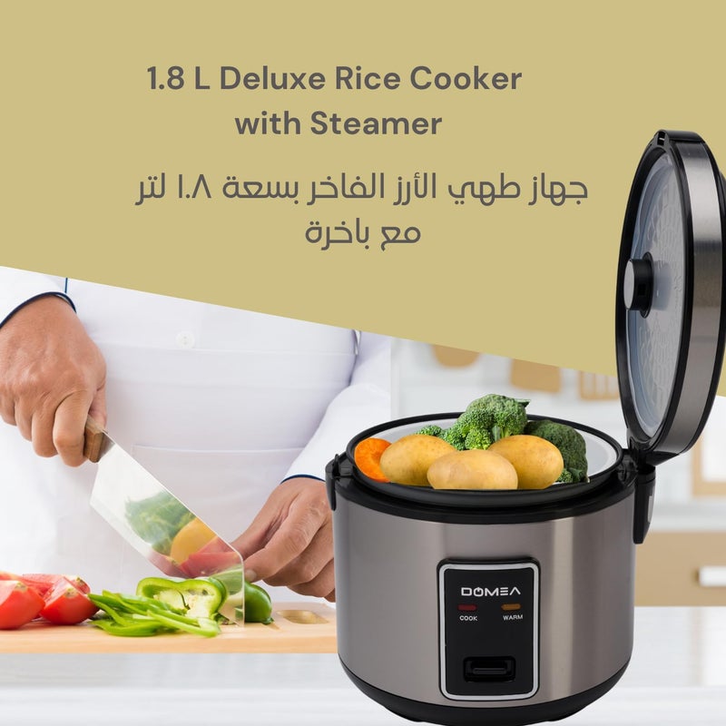 دوميا طباخ الأرز الكهربائي من دوميا، سعة 1.8 لتر، وعاء غير لاصق وسلة بخار، وظيفة الحفاظ على الدفء، للطهي السريع للأرز والخضروات والحساء واليخنات والعصيدة، مصنوع من الفولاذ الم��اوم للصدأ، بقوة 700 واط - Image 4