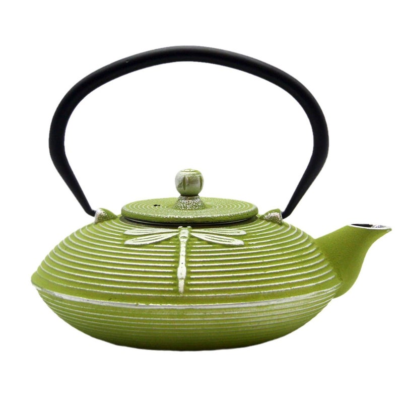 SECHUDO Cast Iron Teapot,SECHUDO Tea Kettle Coated with Enameled Interior for Loose Tea,Cast Iron Teapot with Stainless Steel Infuser for Stovetop Safe (27.1oz Flat Dragonfly Pattern) - Image 1