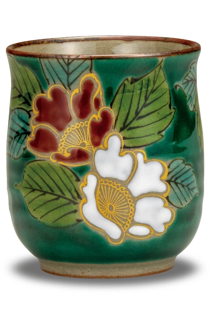 JAPANESE YUNOMI TEA CUP CAMELLIA YAKIWARE
