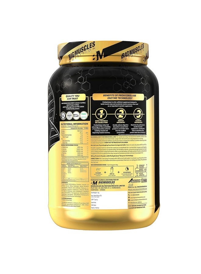 Bigmuscles Nutrition Premium Gold Whey [1Kg] | Informed Choice Uk Certified | Isolate Whey Protein Blend | 25G Protein | 11G Eaa | Prohydrolase Enzyme Technology [Belgian Chocolate]  - Image 2